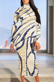 Street Geometric Print Stripe Contrast Half A Turtleneck Printed Dresses