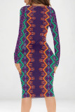 Sexy Street Geometric Print Contrast V Neck Printed Dresses