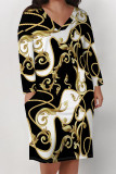 Casual Street Chain print Leopard Pocket Contrast V Neck Printed Plus Size Dresses