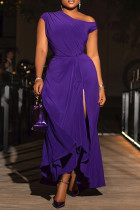 Elegant Solid Color Patchwork Ruched O Neck Long Dresses