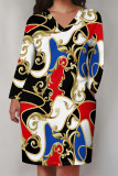 Casual Street Chain print Leopard Pocket Contrast V Neck Printed Plus Size Dresses