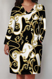 Casual Street Chain print Leopard Pocket Contrast V Neck Printed Plus Size Dresses