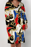 Casual Street Chain print Leopard Pocket Contrast V Neck Printed Plus Size Dresses