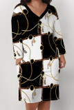 Casual Street Chain print Leopard Pocket Contrast V Neck Printed Plus Size Dresses