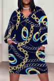 Casual Street Chain print Leopard Pocket Contrast V Neck Printed Plus Size Dresses