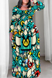Casual National Totem Print Pocket Contrast O Neck Printed Plus Size Dresses