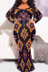Casual Print Patchwork O Neck Long Plus Size Dresses