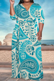 Casual Geometric Print Lace Up Contrast V Neck Printed Plus Size Dresses