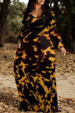 Elegant Butterfly Print Leopard Pocket Contrast V Neck Printed Dresses
