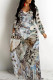 Elegant Butterfly Print Leopard Pocket Contrast V Neck Printed Dresses
