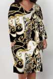 Casual Street Chain print Leopard Pocket Contrast V Neck Printed Plus Size Dresses