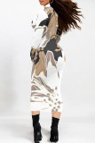 Casual Geometric Print Gradient Contrast Half A Turtleneck Printed Dresses