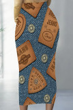Casual Faux Denim Print Contrast Regular High Waist Full Print Bottoms