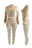 Street Pleuche Solid V Neck Long Sleeve Regular Sleeve Regular Two Pieces