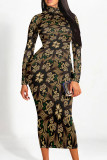 Casual Geometric Print Gradient Contrast Half A Turtleneck Printed Dresses