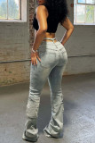 Casual Solid Color Pocket Buttons Patchwork Zipper High Waist Regular Denim Jeans