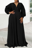 Elegant Solid Color Patchwork Beading Ruched V Neck Long Dresses