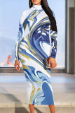Casual Geometric Print Gradient Contrast Half A Turtleneck Printed Dresses