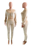 Street Pleuche Solid V Neck Long Sleeve Regular Sleeve Regular Two Pieces