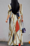 Elegant Floral Print Lace Up Contrast V Neck Printed Dresses