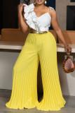 Casual Patchwork Pleated Contrast Ruffled Trim Spaghetti Strap Two Pieces