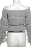 Casual Solid Color Patchwork Off Shoulder Tops