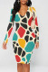 Casual Print Patchwork V Neck Wrapped Skirt Dresses