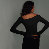 Sexy Solid Color Patchwork Ruched Asymmetrical Collar Tops