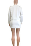 Casual Solid Color Pocket Patchwork Contrast O Neck Long Sleeve Two Pieces