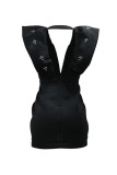 Sexy Party Nightclub Solid Color Backless Hot Drill Deep V Neck Wrapped Skirt Dresses