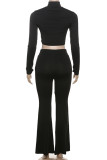 Casual Solid Color Patchwork Zipper Zipper Collar Long Sleeve Two Pieces