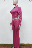 Casual Solid Color Patchwork Zipper Zipper Collar Long Sleeve Two Pieces