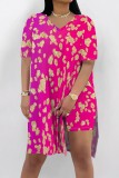 Casual Print Slit V Neck Short Sleeve Two Pieces