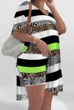 Casual Print Slit V Neck Short Sleeve Two Pieces