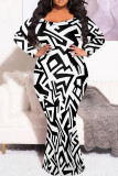Elegant Print Patchwork O Neck Long Plus Size Dresses