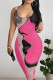 Casual Print Patchwork U Neck Wrapped Skirt Dresses