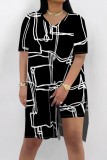 Casual Print Slit V Neck Short Sleeve Two Pieces