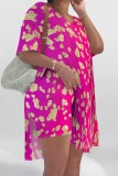 Casual Print Slit V Neck Short Sleeve Two Pieces
