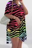 Casual Print Slit V Neck Short Sleeve Two Pieces