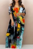 Casual Print Basic Off Shoulder Long Dresses