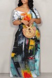 Casual Print Basic Off Shoulder Long Dresses