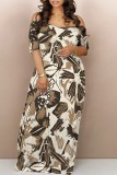 Casual Print Basic Off Shoulder Long Dresses