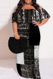 Casual Floral Print Patchwork Off Shoulder Long Plus Size Dresses