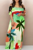 Casual Print Basic Off Shoulder Long Dresses