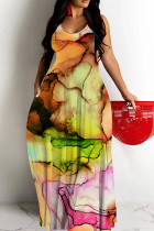 Casual Print Backless Spaghetti Strap Long Dresses