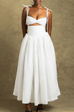 Elegant Solid Color Hollow Out Patchwork Backless Spaghetti Strap Sling Dresses