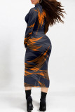 Casual Street Geometric Print Gradient Contrast Half A Turtleneck Printed Dresses