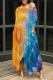 Casual Tie Dye Pocket Patchwork Oblique Collar Irregular Dresses