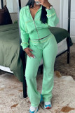 Casual Solid Color Draw String Patchwork Zipper Zipper Collar Long Sleeve Two Pieces