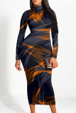 Casual Street Geometric Print Gradient Contrast Half A Turtleneck Printed Dresses